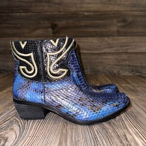 Vince Camuto Calina Blue Snakeskin Embroidered Leather Boot